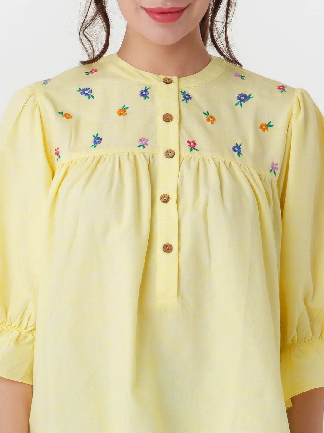 Yellow Embroidered Tiered Top