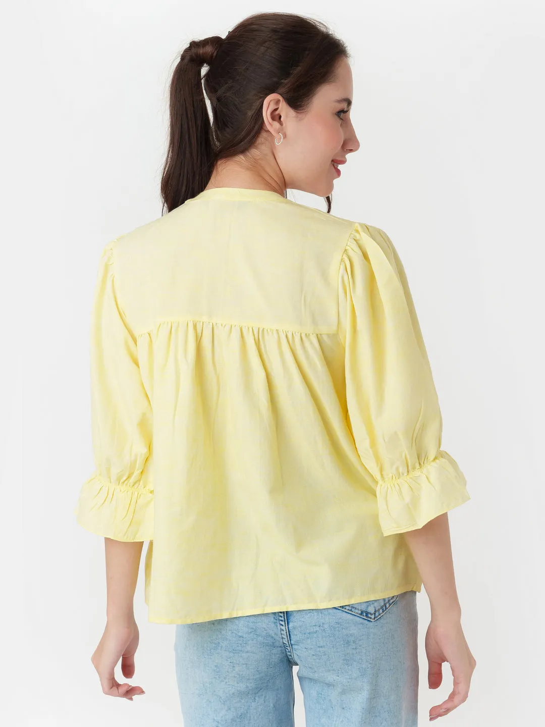 Yellow Embroidered Tiered Top